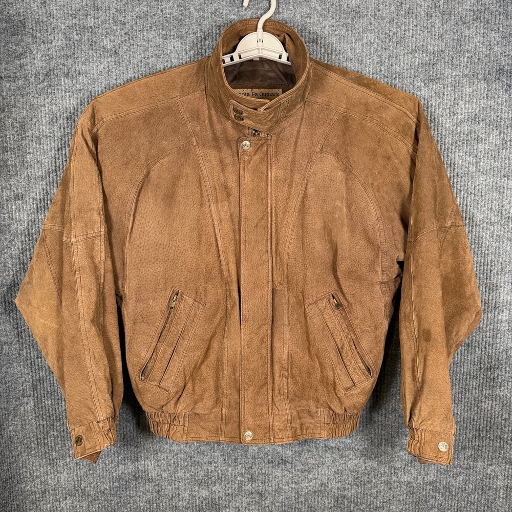 Santa Fe Outback Jacket Mens M Brown Leather Full Zip Bomber Outdoor Retro 90s